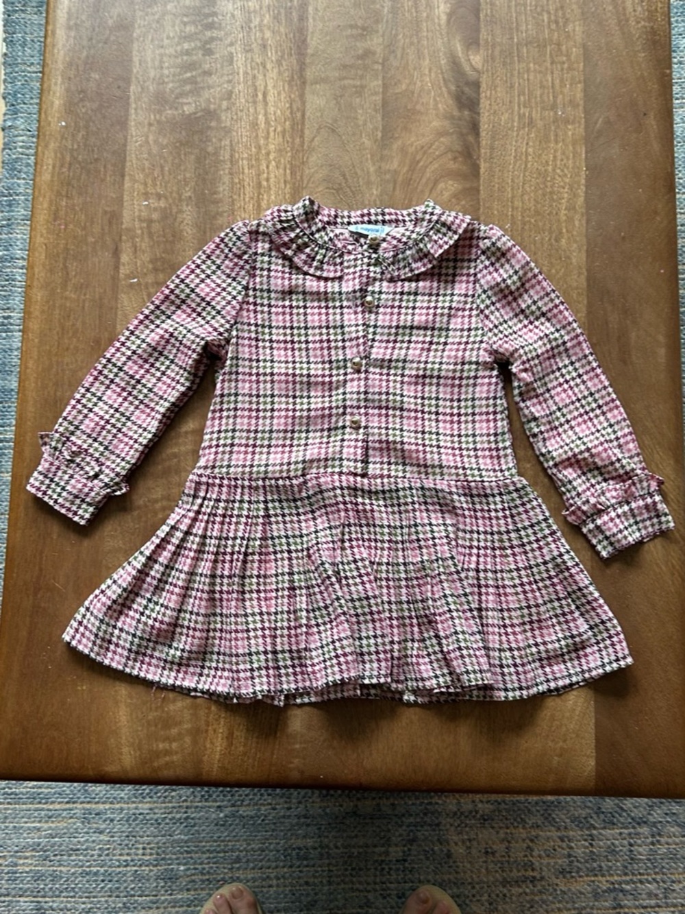 Mayoral Pink and Black Houndstooth Long-Sleeve Dress